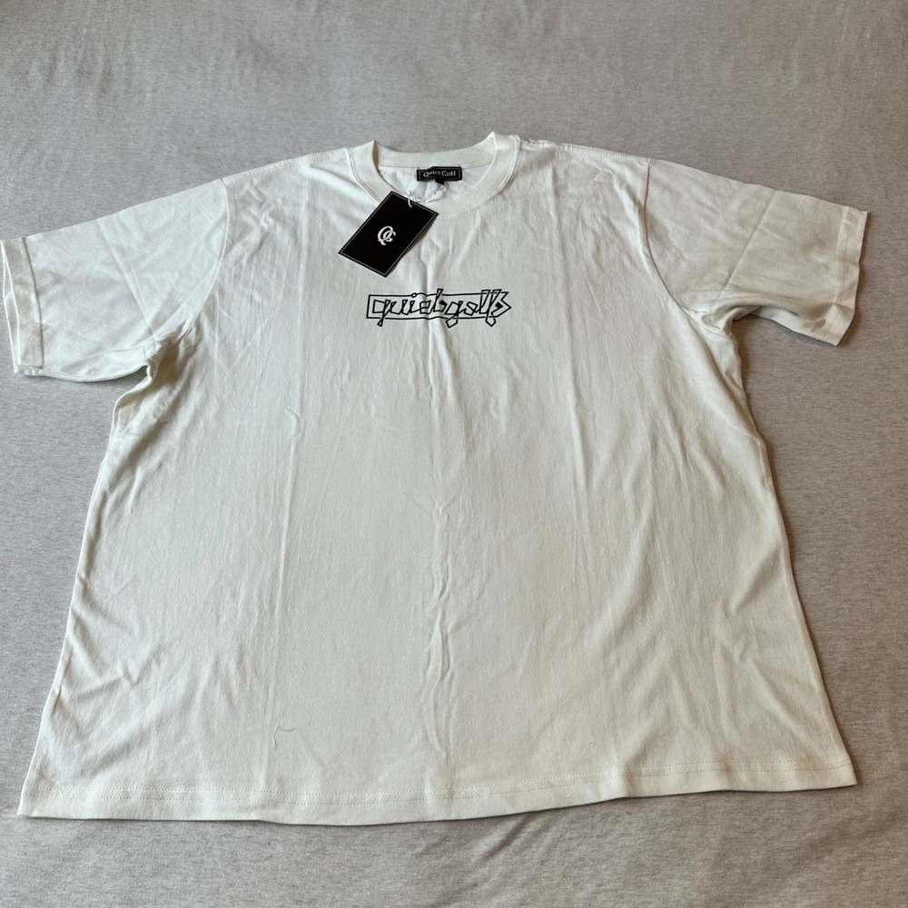 Quiet Golf Mens Graphic Logo T-Shirt Cream Off-White Cotton Short Sleeve Large